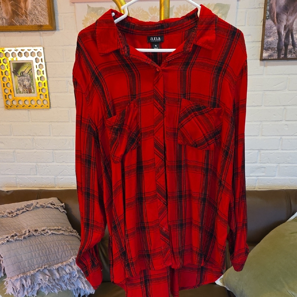 Red Plaid Button-Up Shirt